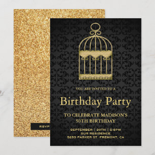Invitation Shabby Chic Gold Birdcage fête d'anniversaire