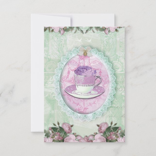 Invitation Shabby Chic Green and lilac « Torche Party " (Devant)