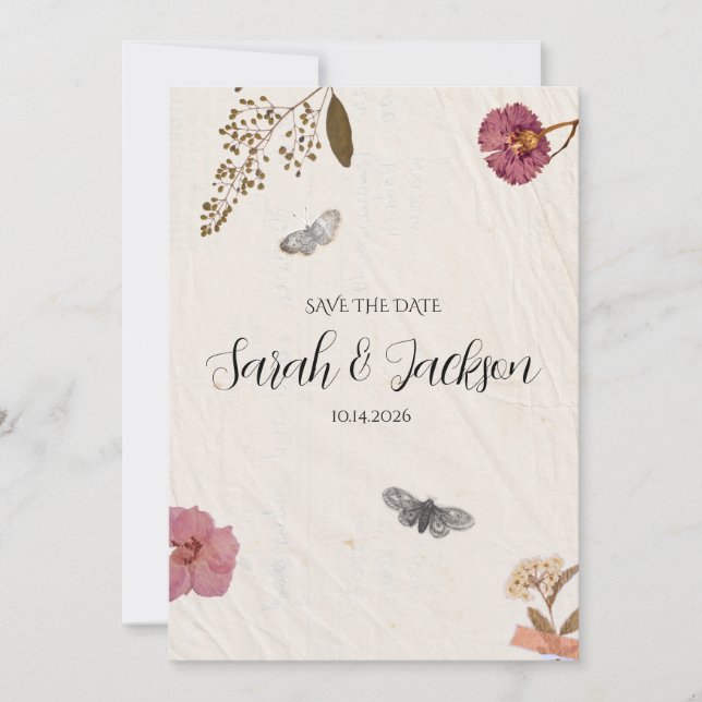 Invitation Shabby Chic Mariage Pressé Fleurs (Devant)