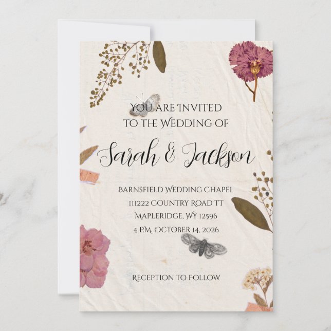 Invitation Shabby Chic Mariage Pressé Fleurs Mariage Invitati (Devant)