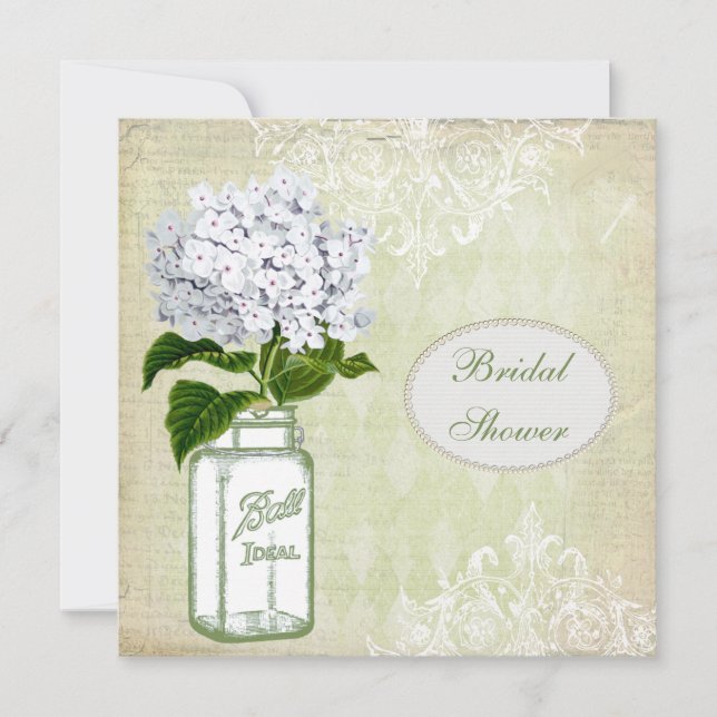 Invitation Shabby Chic Mason Jar et Hydrangea Fête de l'marié (Devant)
