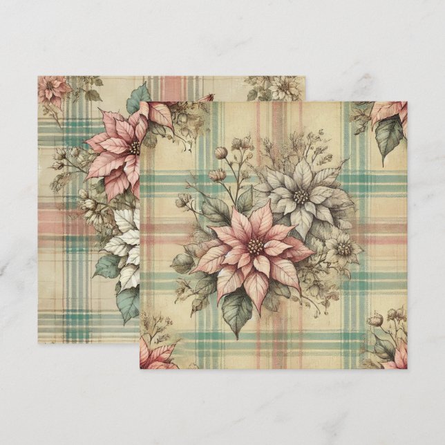 Invitation Shabby Chic Plaid Poinsettias Scrapbook (Devant / Derrière)