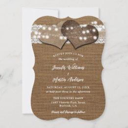 Invitation Shabby Chic Rustique Pays Burlap Mariage dentelle