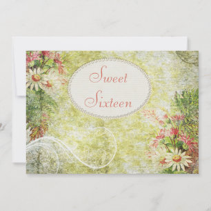 Invitation Shabby Chic Sweet 16 Daisy & Fleurs sauvages