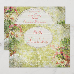 Invitation Shabby Chic Sweet 80e anniversaire & Fleur sauvage