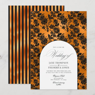 Invitation Shabby orange et noir gothique Mariage chic