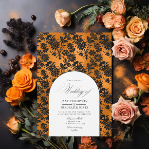 Invitation Shabby orange et noir gothique Mariage chic