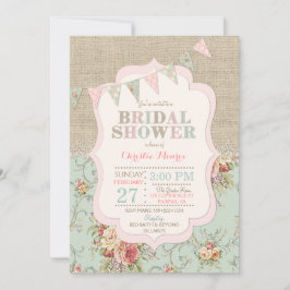 Invitation Shabby Rustique Pays Chic Floral Lace Burlap
