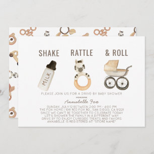 Invitation Shake Rattle & Roll Boho Drive-by Baby shower