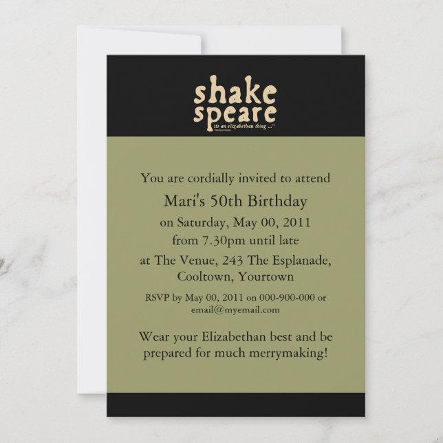 Invitation Shakespeare - c'est une chose élisabéthaine (Devant)