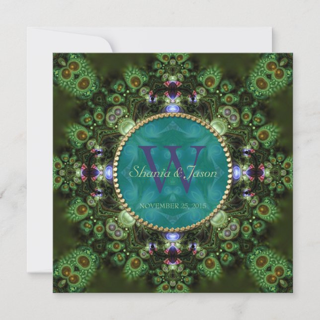 Invitation Shaman Spirit Nature Vert Monogramme Fiançailles (Devant)