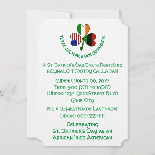 Invitation Shamrock African Ireland USA Flags (Devant)
