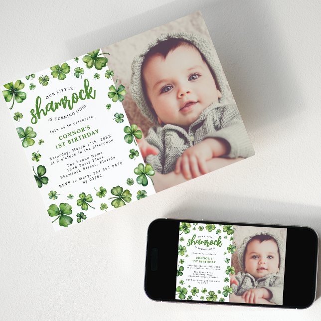 Invitation Shamrock aquarelle photo fête d'anniversaire (Créateur téléchargé)
