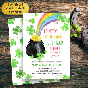 Invitation Shamrock arc-en-ciel Pot d'Anniversaire de enfant 