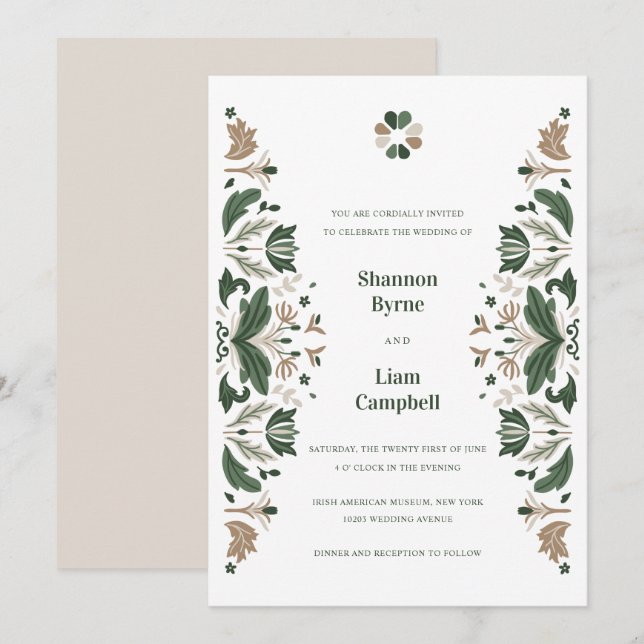 Invitation Shamrock d'art populaire irlandais Mariage celtiqu (Devant / Derrière)