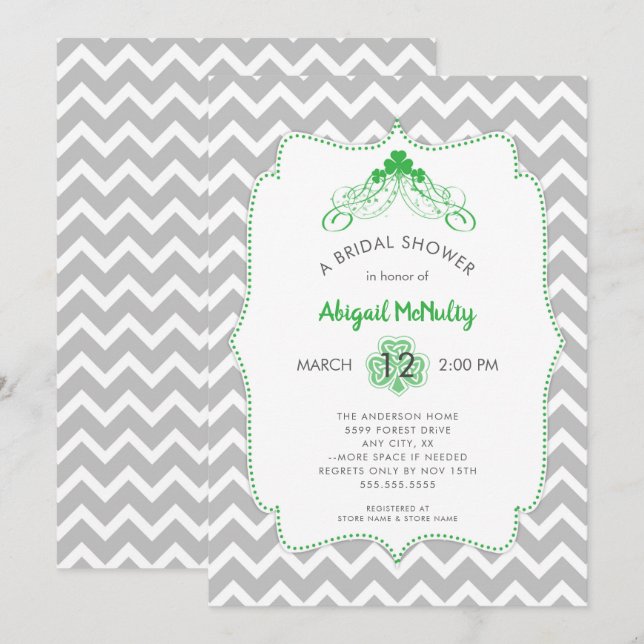 Invitation Shamrock de la Saint Patrick Fête de l'mariée IRLA (Devant / Derrière)