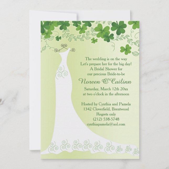 Invitation Shamrock irlandais, Fête des mariées de robe maria (Devant)