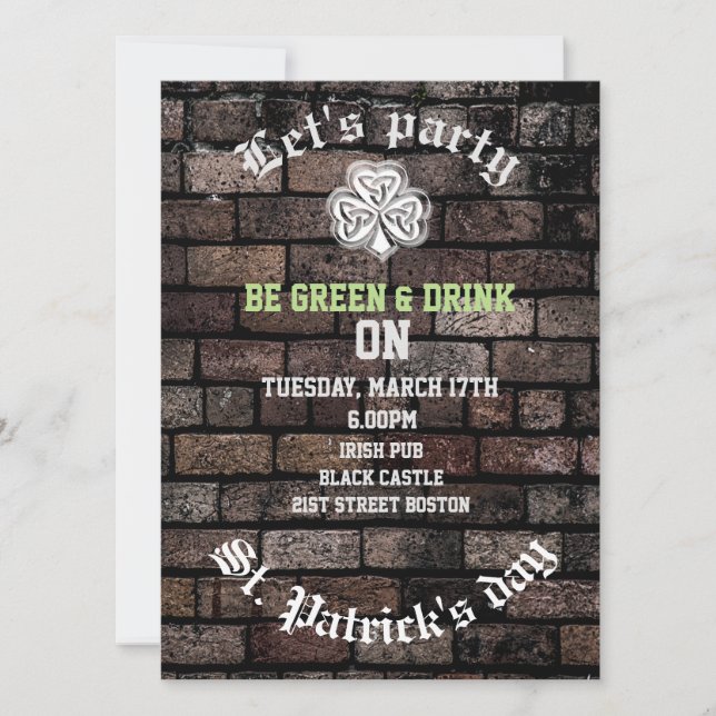 Invitation Shamrock irlandais grundge à la mode mur de brique (Devant)