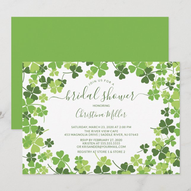 Invitation Shamrock irlandaise amusante à une douc (Devant / Derrière)