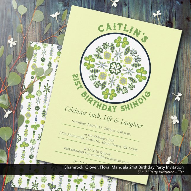 Invitation Shamrock Mandala fête du 21ème anniversaire (Shamrock, Clover, and Floral Lucky Mandala: 21st Birthday Party Invitation)