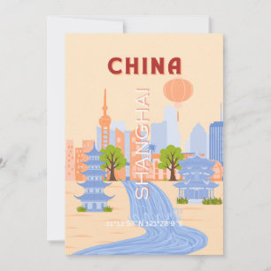 Invitation Shanghai Chine Rétro Pastel Art du Voyage