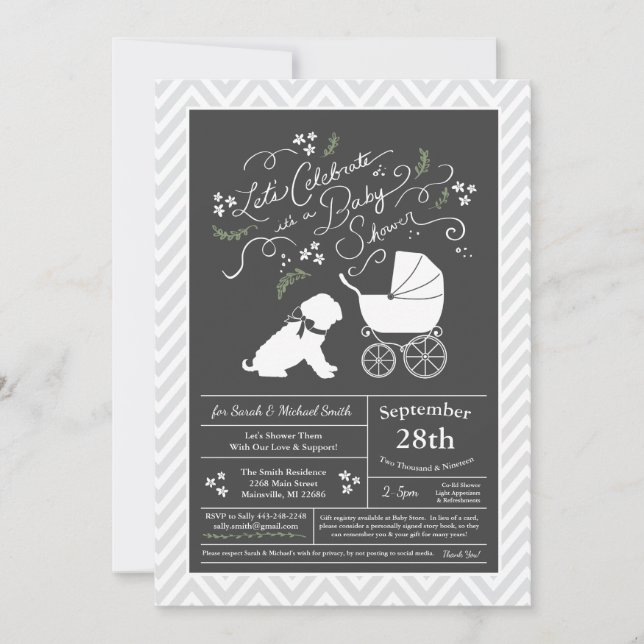 Invitation Shar Pei Chien Baby Douche Genre Neutre (Devant)
