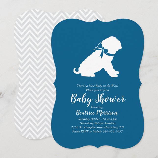 Invitation Shar Pei Chien Baby shower Blue Boy (Devant / Derrière)