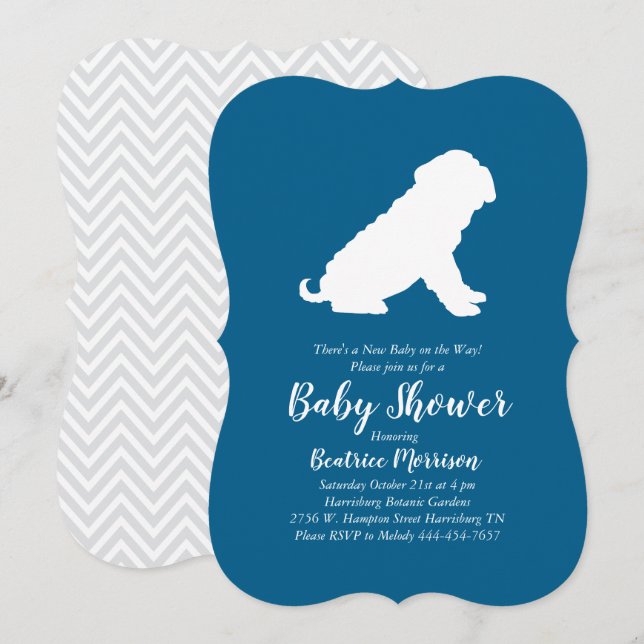 Invitation Shar Pei Chien Baby shower Blue Boy (Devant / Derrière)