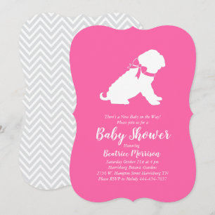 Invitation Shar-Pei Chien Baby shower fille rose