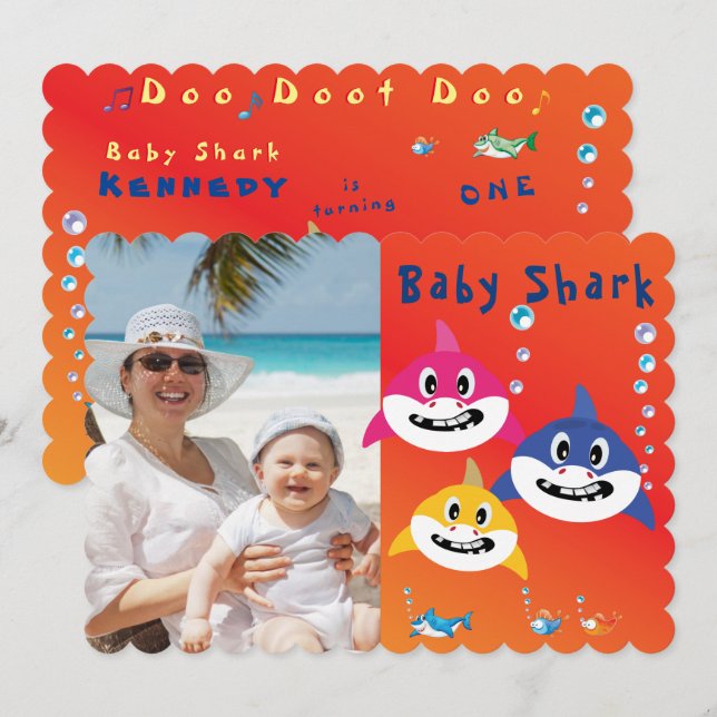Invitation Shark 🌊 Anniversaire Cool FabFun Kids (Devant / Derrière)