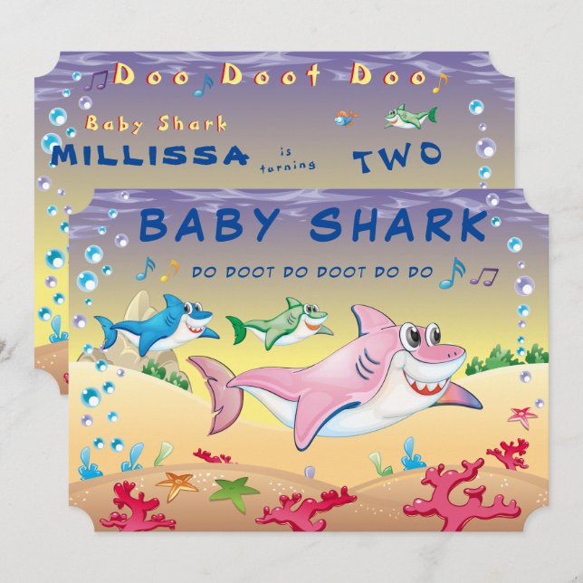 Invitation Shark 🦈 Baby Cool Fab Extraordinaire Anniversaire (Devant / Derrière)
