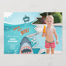 Invitation Shark Birthday Pool party garçon Shark Bite Bait B