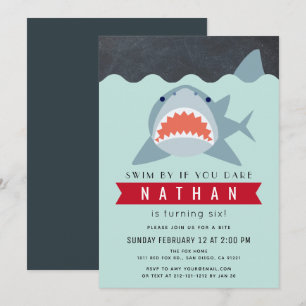 Invitation Shark Boy Navy Blue Pool Anniversaire