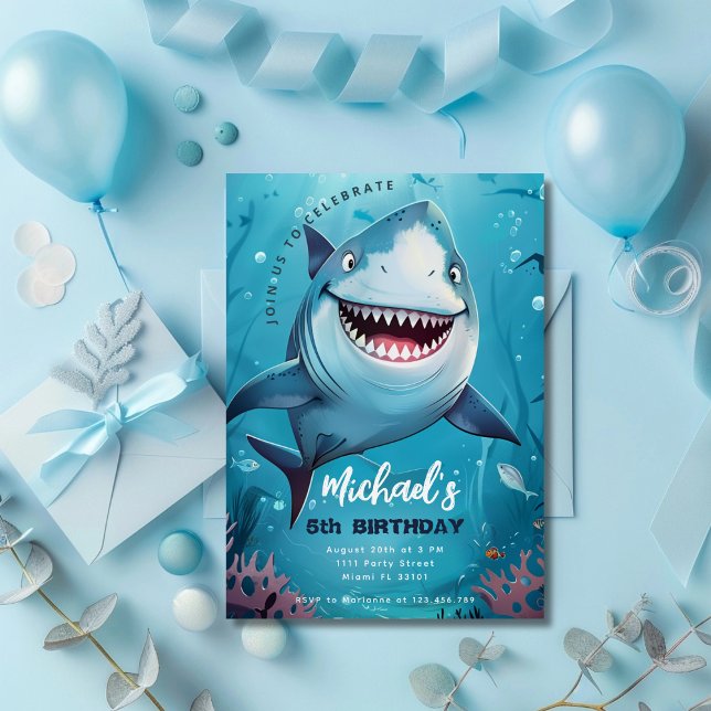 Invitation Shark Cute Ocean Boys Under the Sea Birthday Party (Créateur téléchargé)