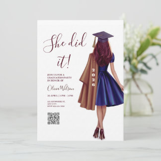 Invitation She Did It | Brown Bronze Elegant Graduation Party