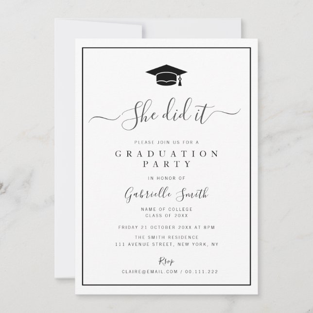 Invitation SHE DID IT! College Graduation Party (Devant)