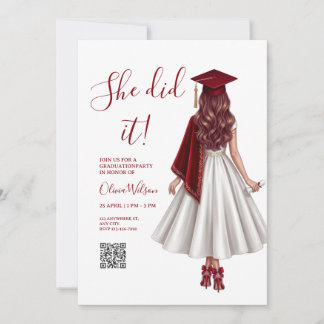 Invitation She Did It | Maroon Elegant Girl Graduation Party
