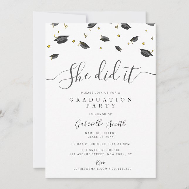 Invitation SHE DID IT! Modern Graduation Party (Devant)