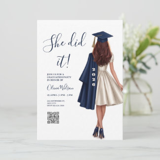 Invitation She Did It | Navy Blue Elegant Girl Graduation