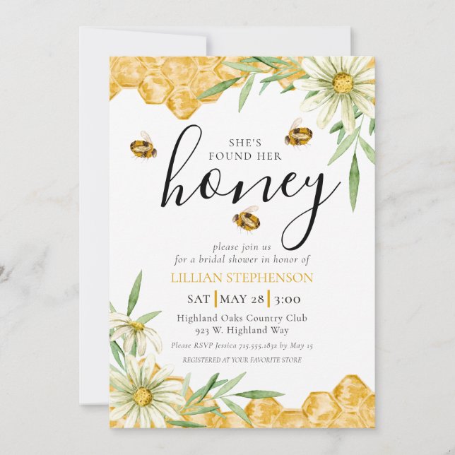 Invitation She Found Her Honey Bee Themed Daisy Bridal Shower (Devant)