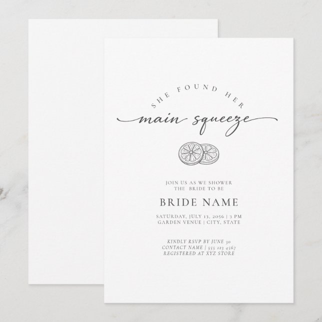 Invitation She Found Her Main Squeeze Lemon Bridal Shower (Devant / Derrière)