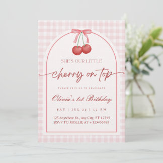 Invitation She is the Cherry on Top Gingham 1st Birthday