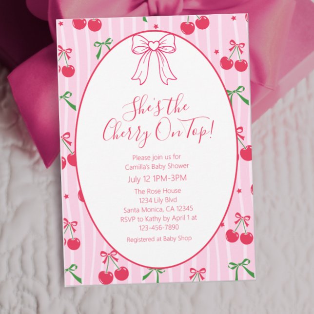 Invitation She’s the Cherry On Top Line Art Baby Shower (Créateur téléchargé)