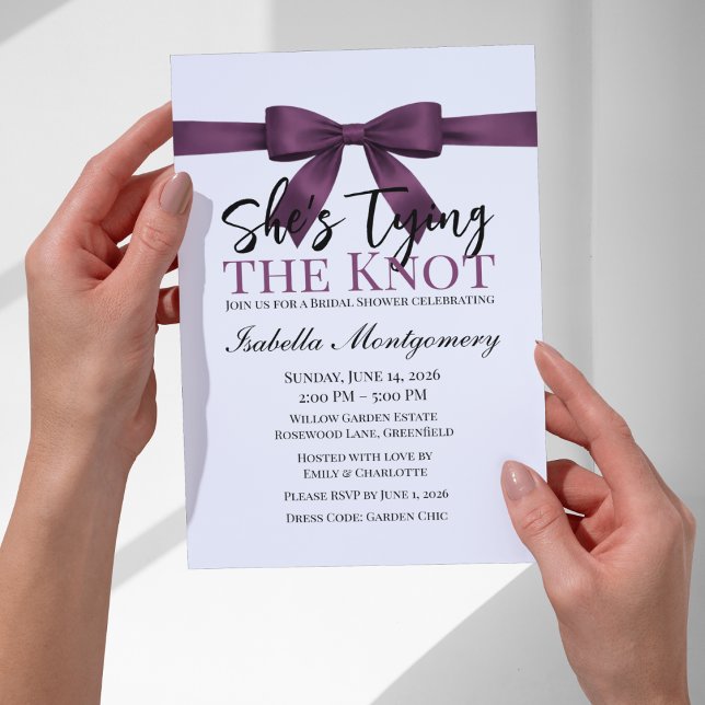 Invitation She’s Tying the Knot Theme Plum Bow (She’s Tying the Knot Theme Plum Bow Invitation
)