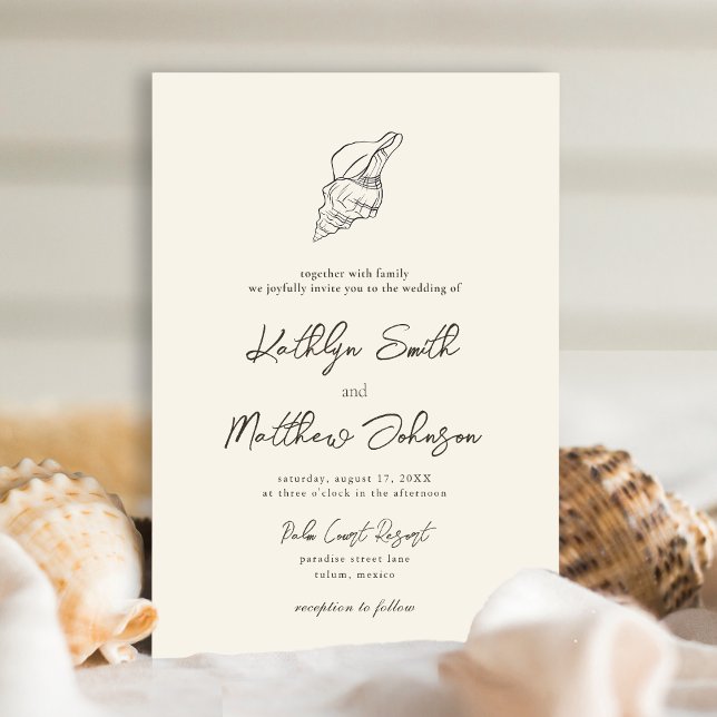 Invitation Shell Modern Beach Ocean Destination Mariage (Créateur téléchargé)