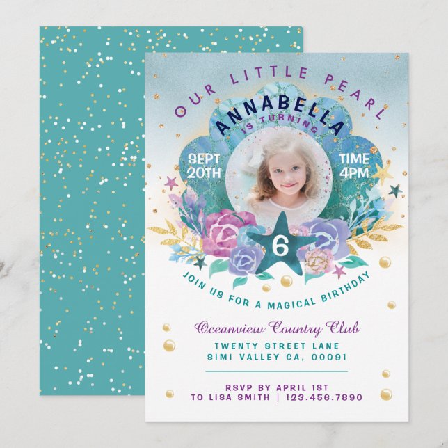 Invitation Shell Peal Under the Sea Photo Anniversaire Invita (Devant / Derrière)