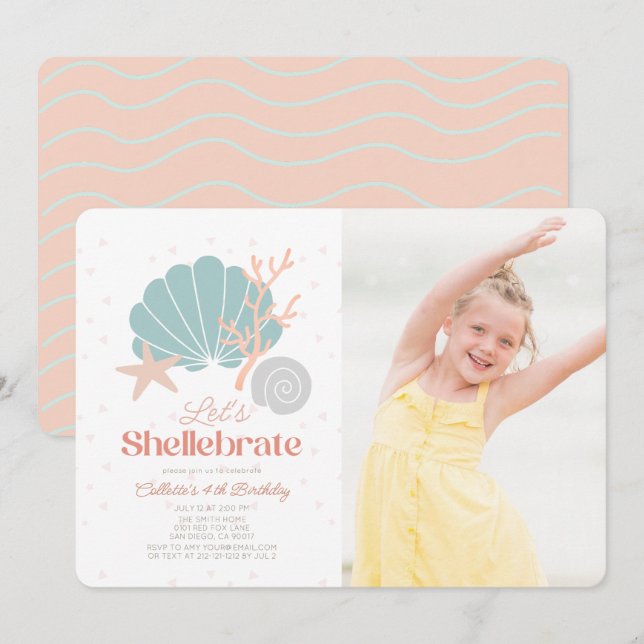 Invitation Shellebrate Seashell Retro Pink Photo Anniversaire (Devant / Derrière)