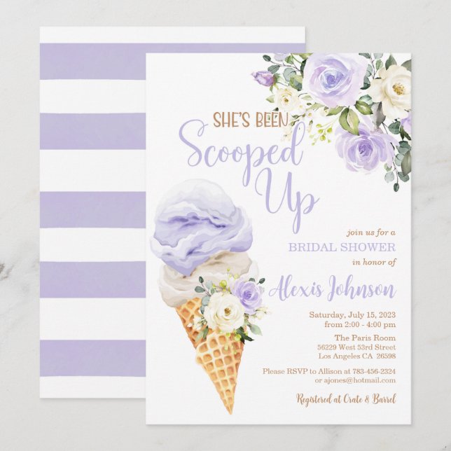 Invitation She's Been Scooped Up Bridal Shower (Purple) (Devant / Derrière)