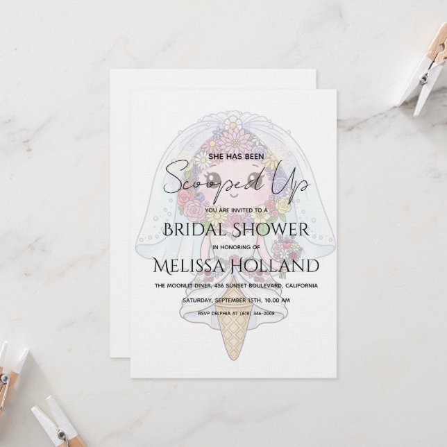 Invitation She's Been Scooped Up Ice Cream Bridal Shower (Devant/Arrière en situation)