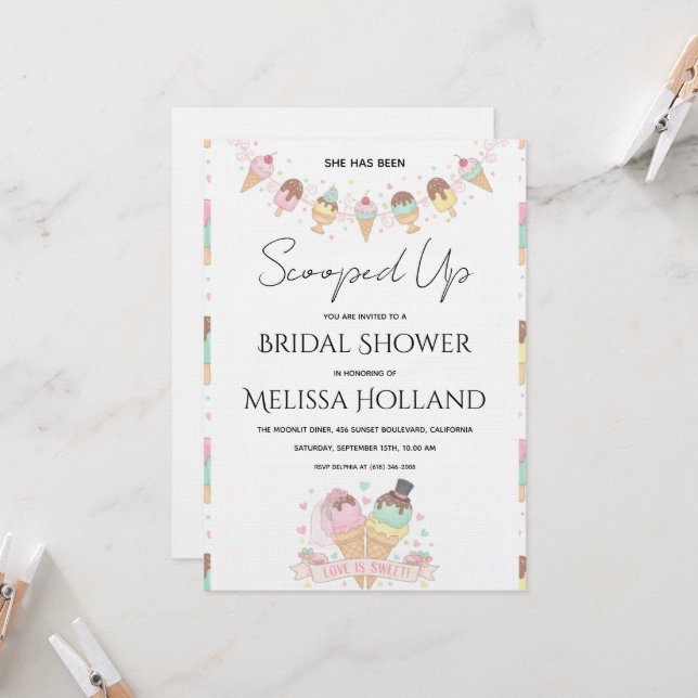 Invitation She's Been Scooped Up Ice Cream Bridal Shower (Devant/Arrière en situation)